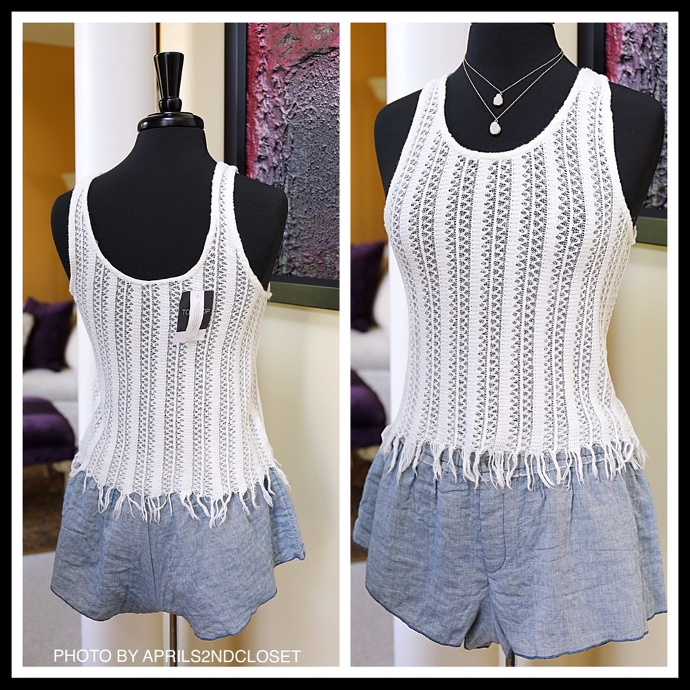 TOPSHOP WHITE BOHO FRINGE CROP TANK TOP A2C - Picture 3 of 8